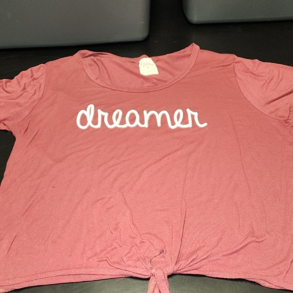 Dirtee Laundry Wine Colored Tie Front Short Sleeve Tee Sz 2X